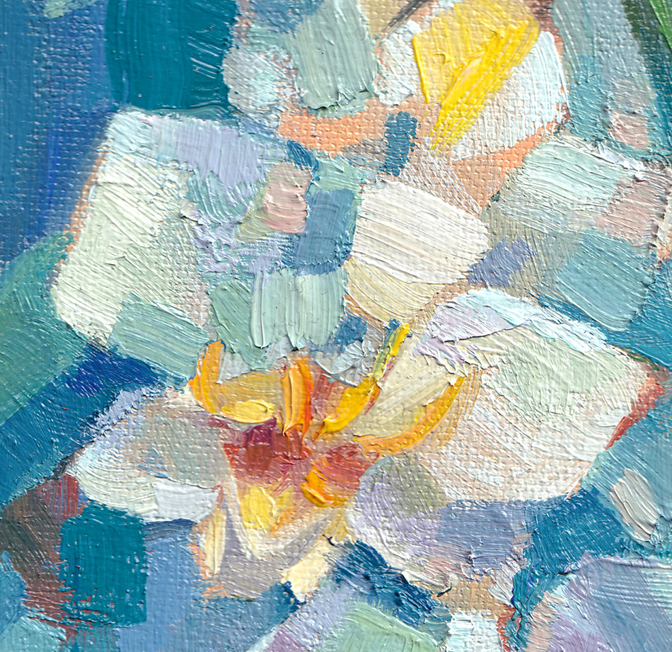 White orchid on blue