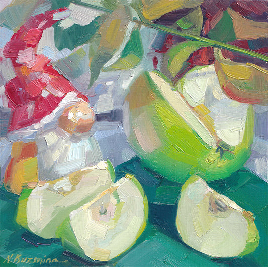 Gnome and green apple